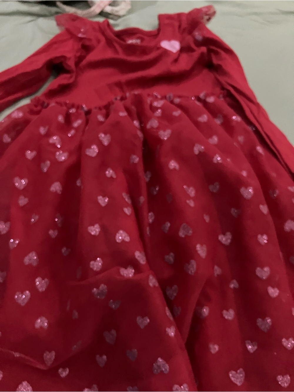 jumping beans Red Heart-Print Sparkle Long-Sleeve Dress